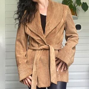 70s Leather Suede Belted Jacket
